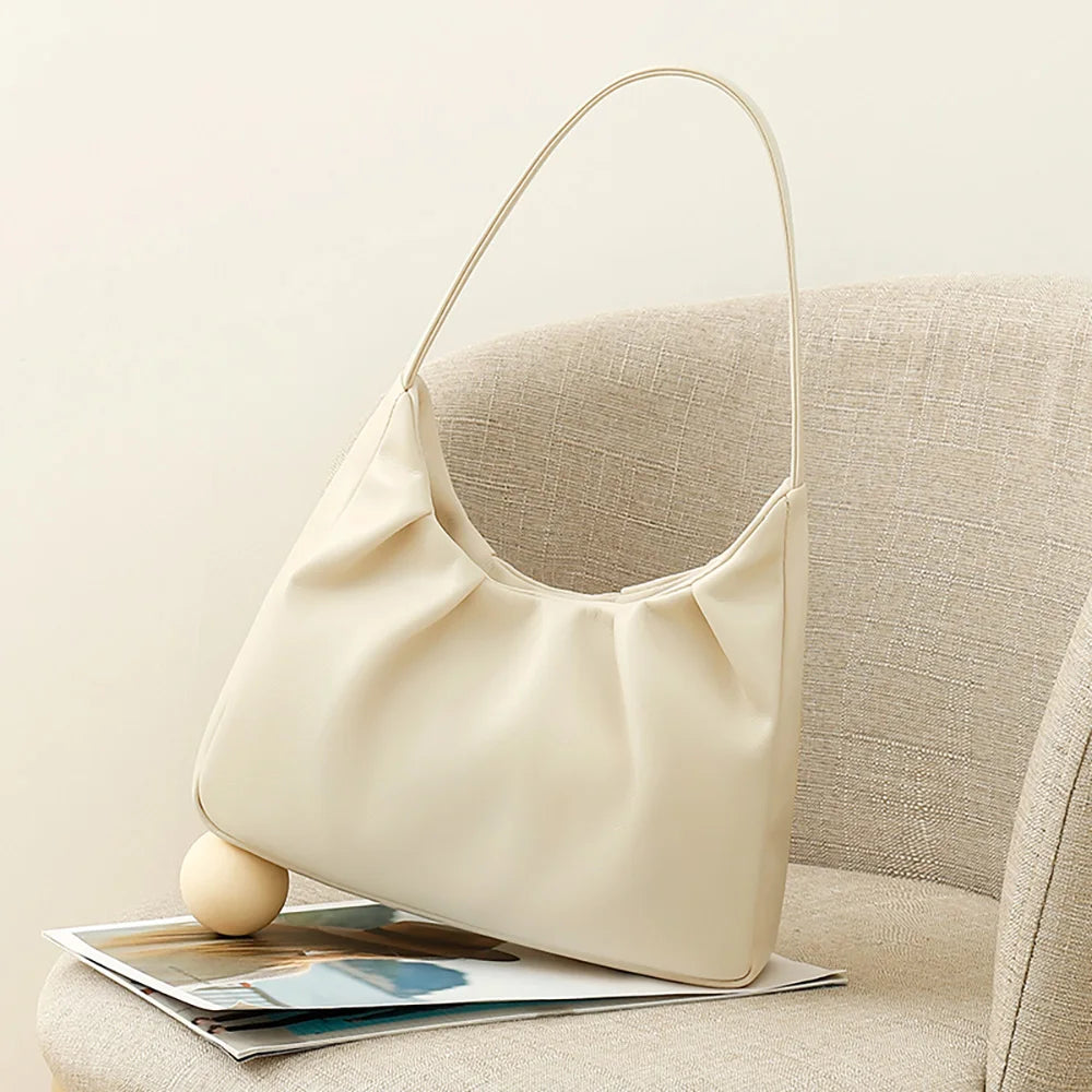 Women Commuter Shoulder Bag Cloud Pleated Pu Leather Handbags