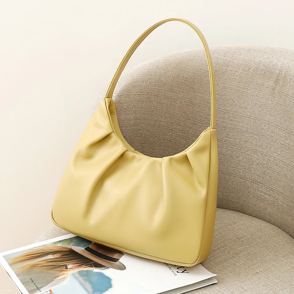 Women Commuter Shoulder Bag Cloud Pleated Pu Leather Handbags