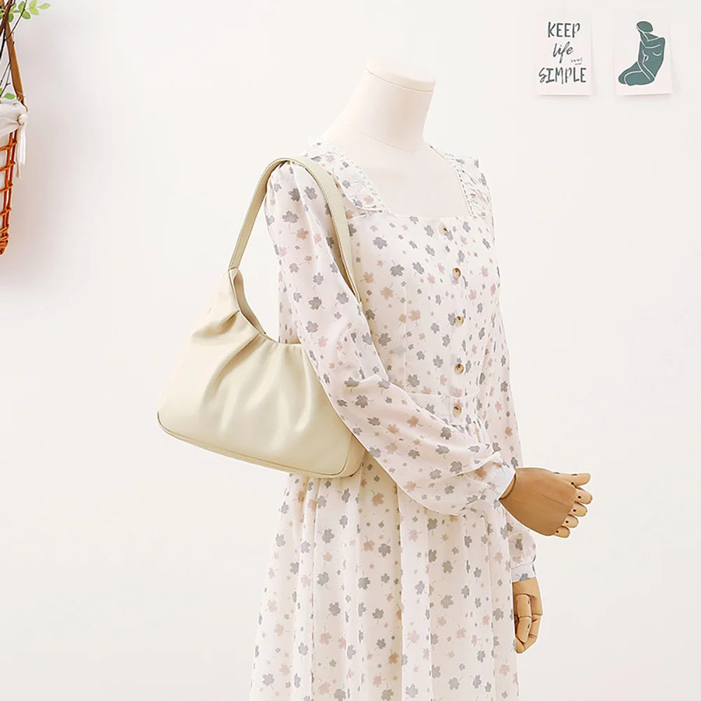 Women Commuter Shoulder Bag Cloud Pleated Pu Leather Handbags