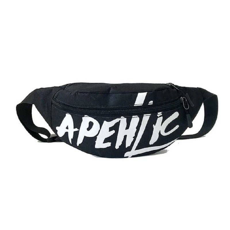 Women Hip-Hop Letter Print Canvas Waist Pack Bum Bag Belt Travel Fanny Pack
