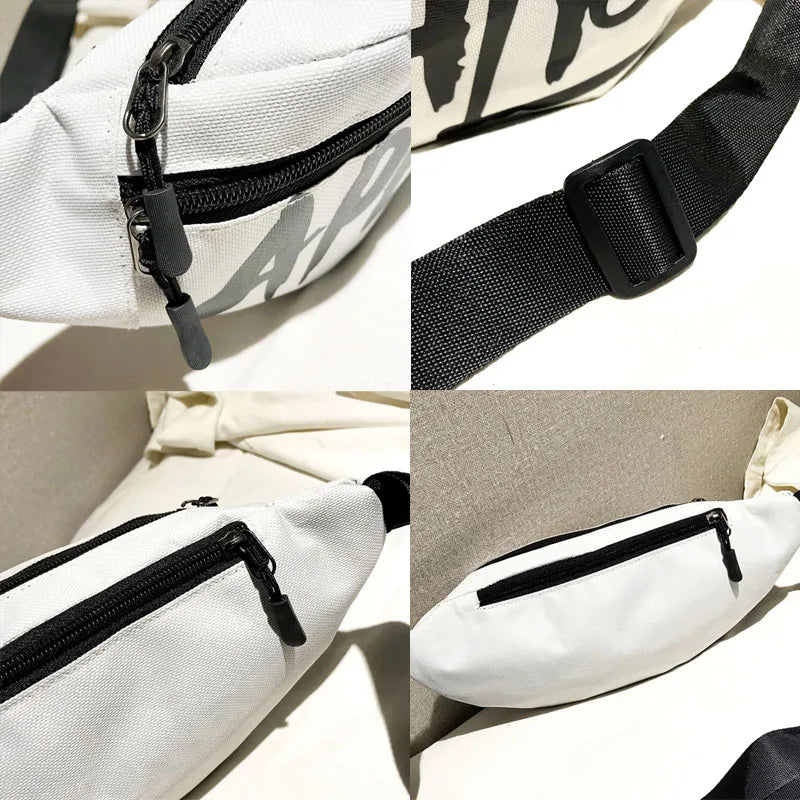Women Hip-Hop Letter Print Canvas Waist Pack Bum Bag Belt Travel Fanny Pack