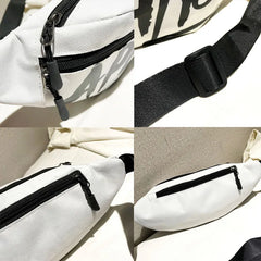 Women Hip-Hop Letter Print Canvas Waist Pack Bum Bag Belt Travel Fanny Pack