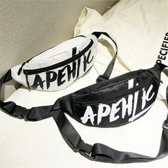 Women Hip-Hop Letter Print Canvas Waist Pack Bum Bag Belt Travel Fanny Pack