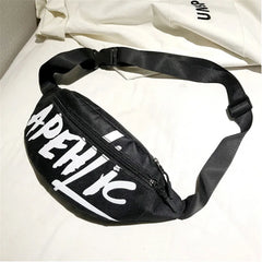 Women Hip-Hop Letter Print Canvas Waist Pack Bum Bag Belt Travel Fanny Pack
