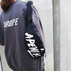 Women Hip-Hop Letter Print Canvas Waist Pack Bum Bag Belt Travel Fanny Pack