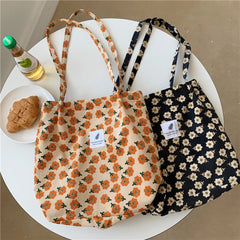 Women Corduroy Shoulder Bag Large Capacity Canvas Bucket Bags