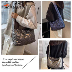 Women Cotton Padded Handbags Casual Messenger Bags Soft for Party
