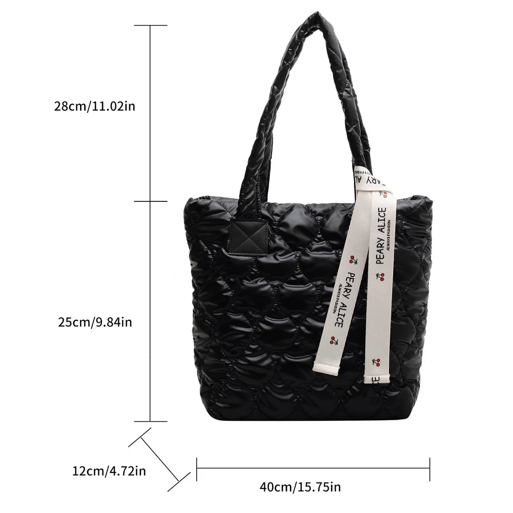 Women Cotton Padded Top-handle Bag Soft Zipper Autumn Winter Handbags