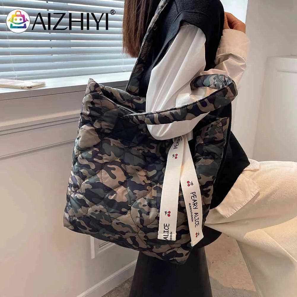 Women Cotton Padded Top-handle Bag Soft Zipper Autumn Winter Handbags