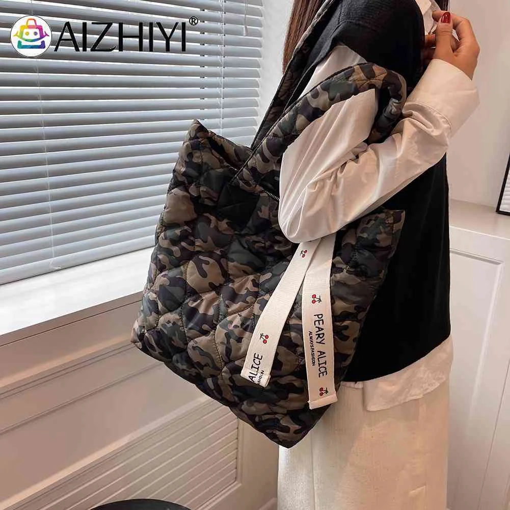 Women Cotton Padded Top-handle Bag Soft Zipper Autumn Winter Handbags
