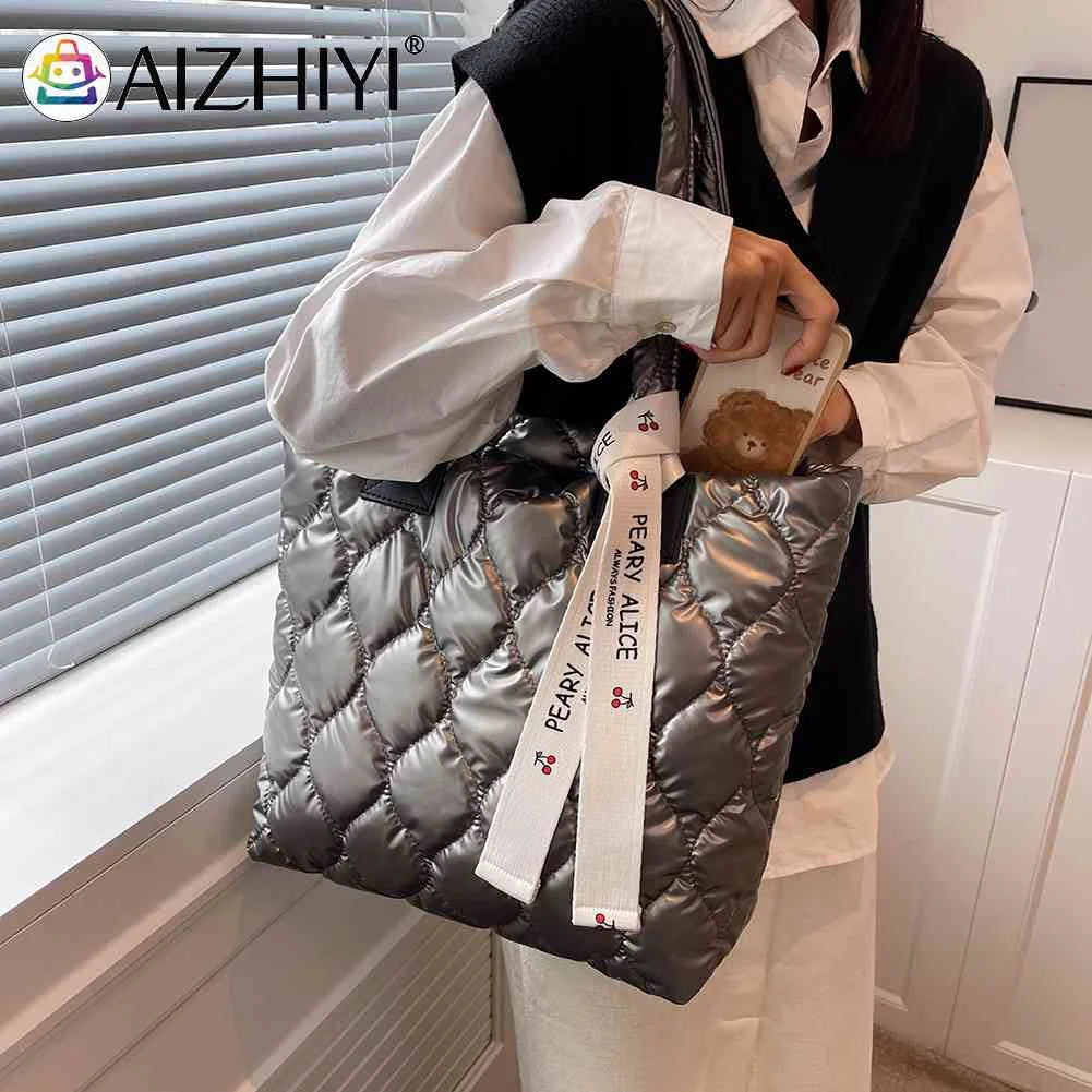 Women Cotton Padded Top-handle Bag Soft Zipper Autumn Winter Handbags