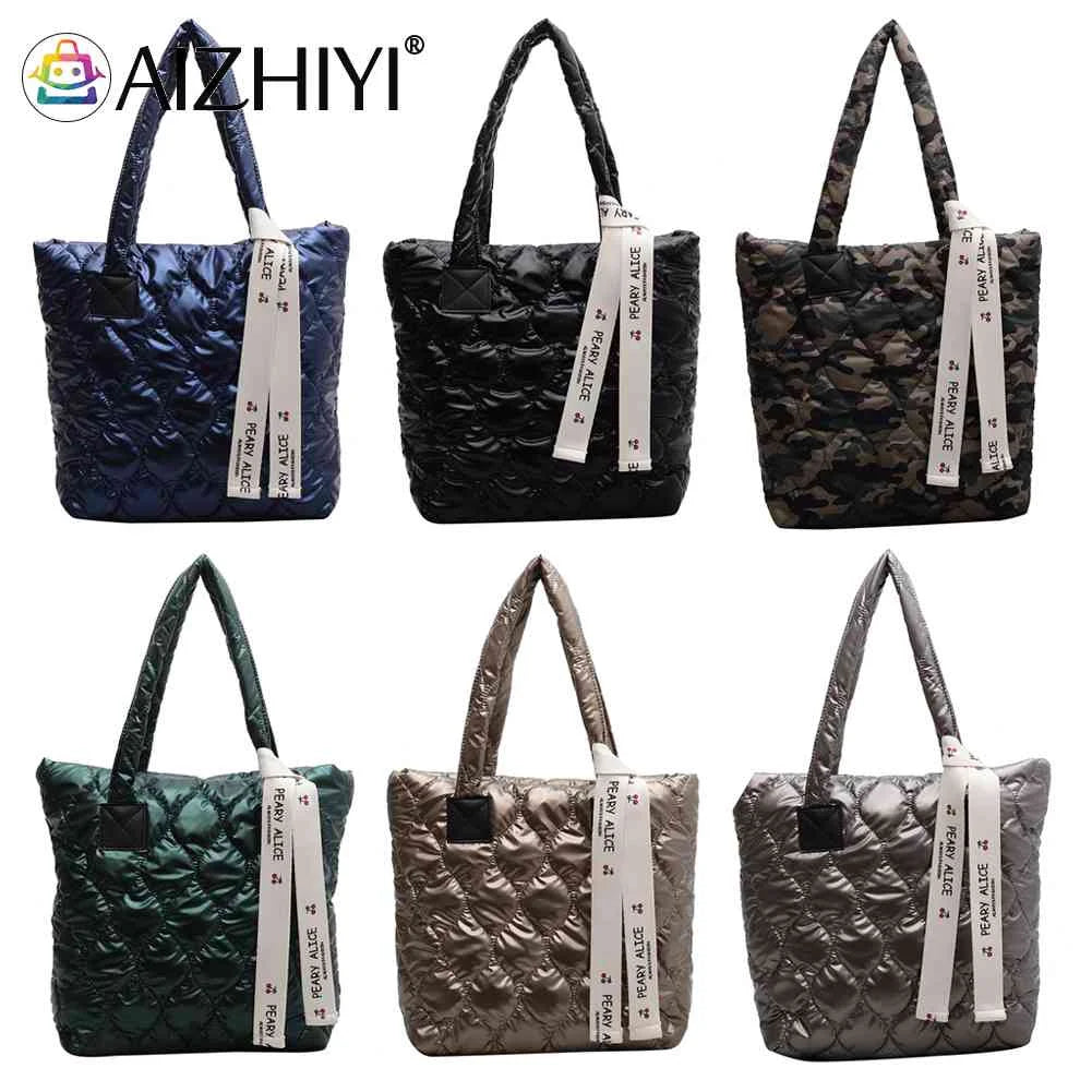Women Cotton Padded Top-handle Bag Soft Zipper Autumn Winter Handbags