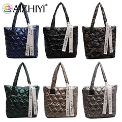 Women Cotton Padded Top-handle Bag Soft Zipper Autumn Winter Handbags