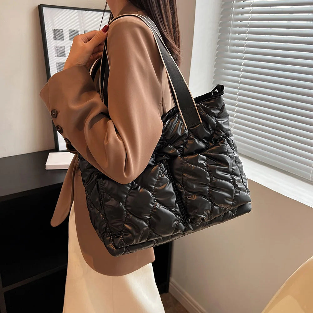 Women Cotton Padded Totes Handbag Autumn Winter Ladies Crossbody Bags