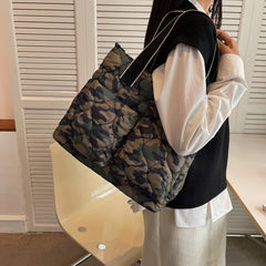 Women Cotton Padded Totes Handbag Large Capacity Nylon Bag