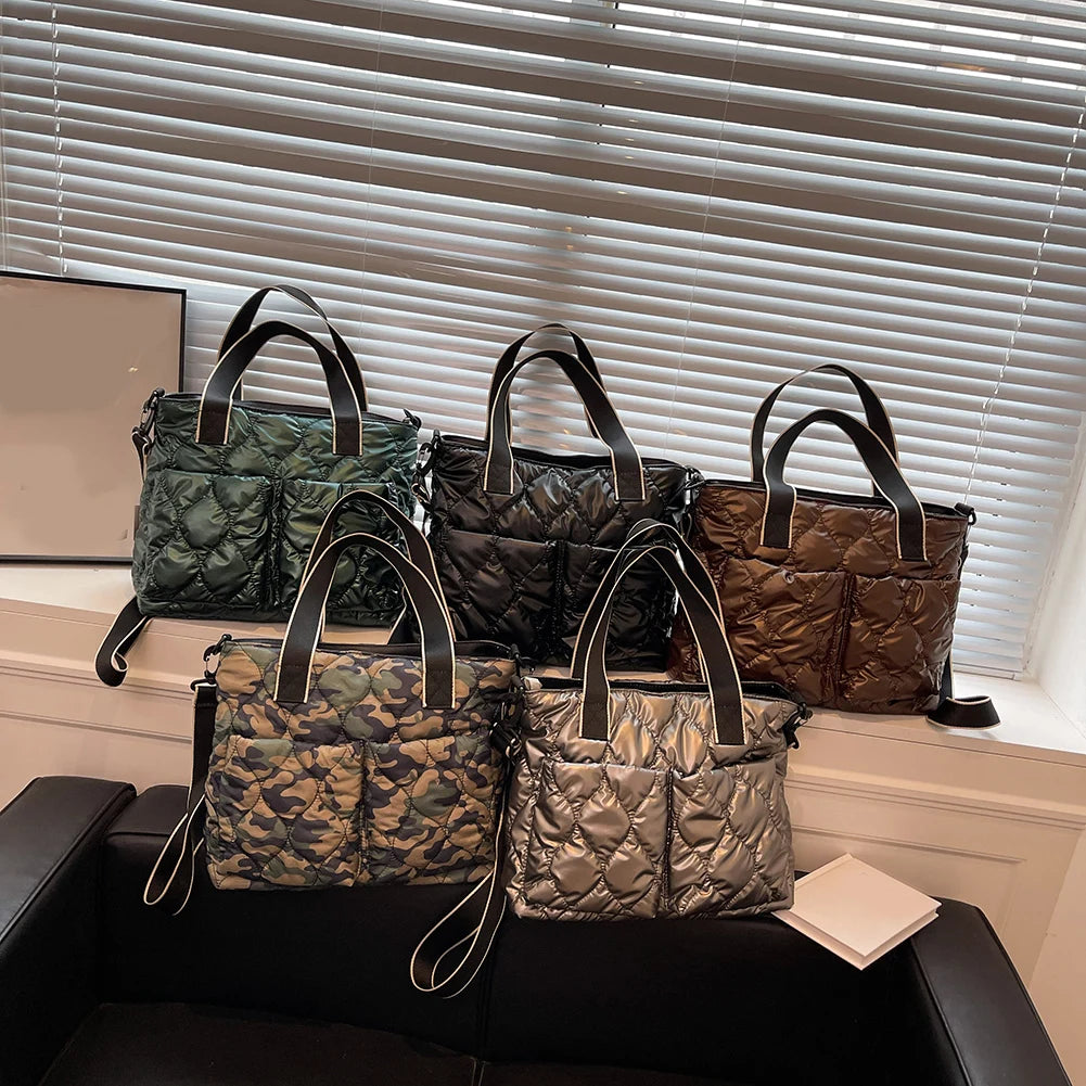 Women Cotton Padded Totes Handbag Autumn Winter Ladies Crossbody Bags