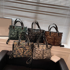 Women Cotton Padded Totes Handbag Autumn Winter Ladies Crossbody Bags