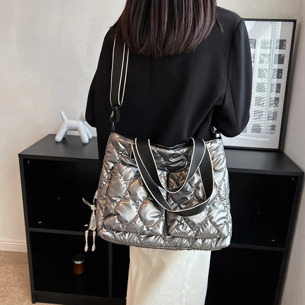 Women Cotton Padded Totes Handbag Large Capacity Nylon Bag