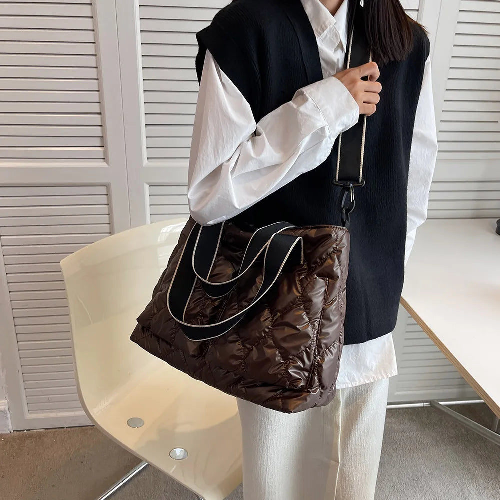 Women Cotton Padded Totes Winter Ladies Crossbody Bags Large Capacity