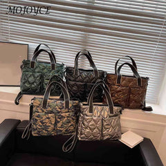 Women Cotton Padded Totes Winter Ladies Crossbody Bags Adjustable