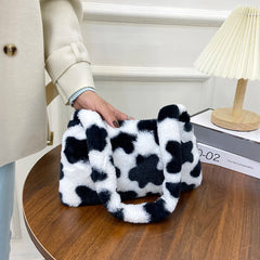 Plush Cow Print Mini Shoulder Bag Soft Tote Bag