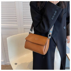 Women Crossbody Bag PU Leather Wide Strap Messenger Bags Female Solid Flap Purse
