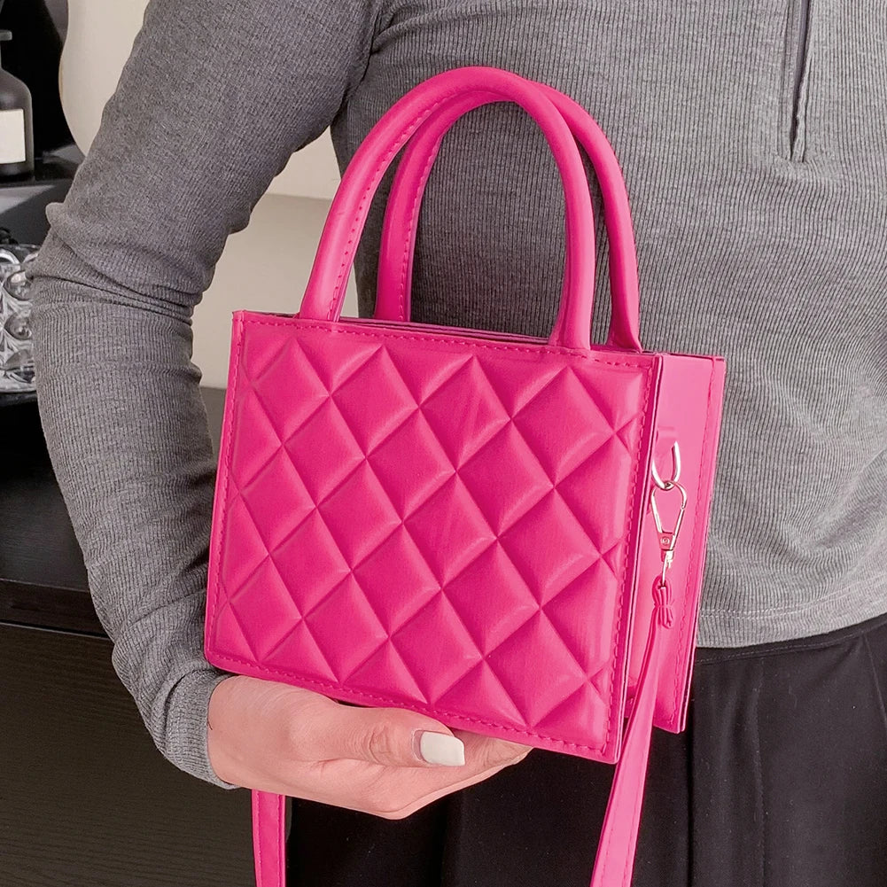 Casual Rhombic Lattice Crossbody Bag with Top-handle for Travel Work