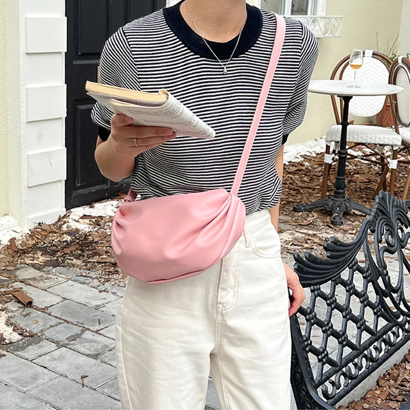 Women Crossbody Bags Ruffled Purse Bag Soft Leather Messenger Bags