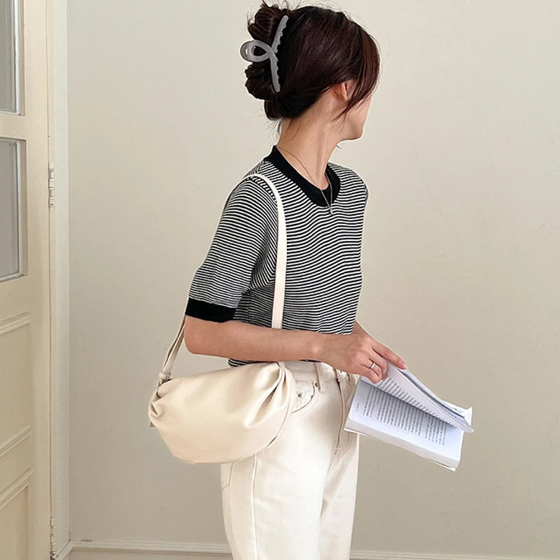 Women Crossbody Bags Ruffled Purse Bag Soft Leather Messenger Bags