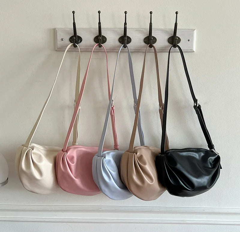 Women Crossbody Bags Ruffled Purse Bag Soft Leather Messenger Bags