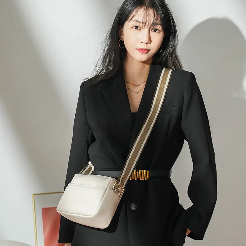 Women Crossbody Bags PU Leather Wide Strap Messenger Bag Female Small Shoulder H