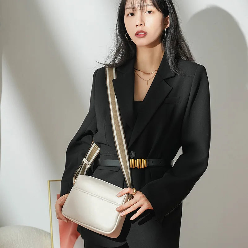 Women Crossbody Bags PU Leather Wide Strap Messenger Bag Female Small Shoulder H