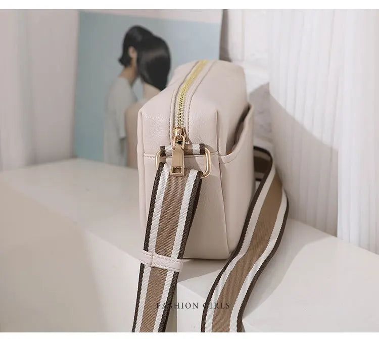 Women Crossbody Bags PU Leather Wide Strap Messenger Bag Female Small Shoulder H