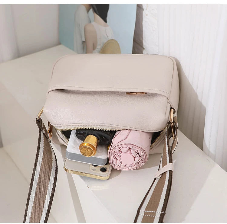 Women Crossbody Bags PU Leather Wide Strap Messenger Bag Female Small Shoulder H