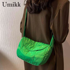 Quilted Cotton Crossbody Shoulder Tote Bag Solid Rhombus Pattern Flap