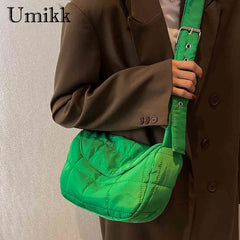 Quilted Cotton Crossbody Shoulder Tote Bag Solid Rhombus Pattern Flap
