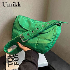 Quilted Cotton Crossbody Shoulder Tote Bag Solid Rhombus Pattern Flap