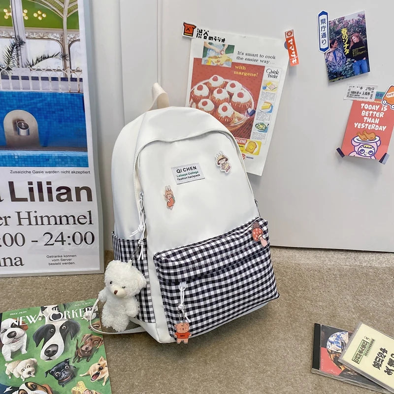Plaid College Backpack for Women Student