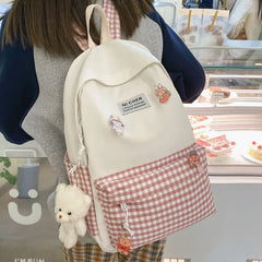 Plaid College Backpack for Women Student