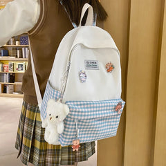 Plaid College Backpack for Women Student