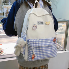 Plaid College Backpack for Women Student