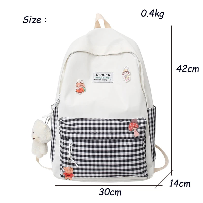 Plaid College Backpack for Women Student