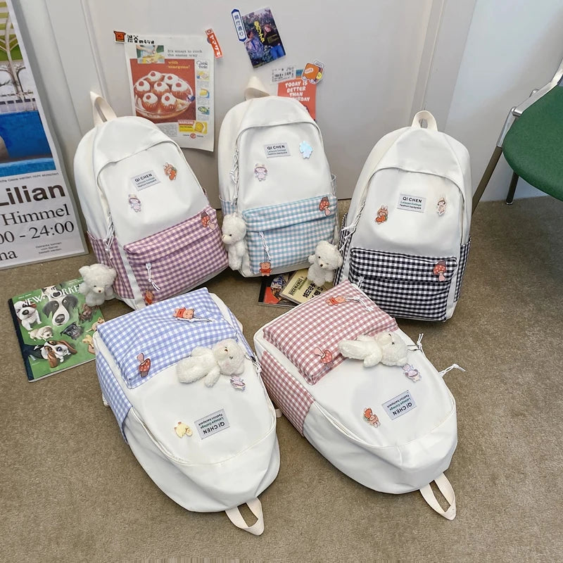 Plaid College Backpack for Women Student