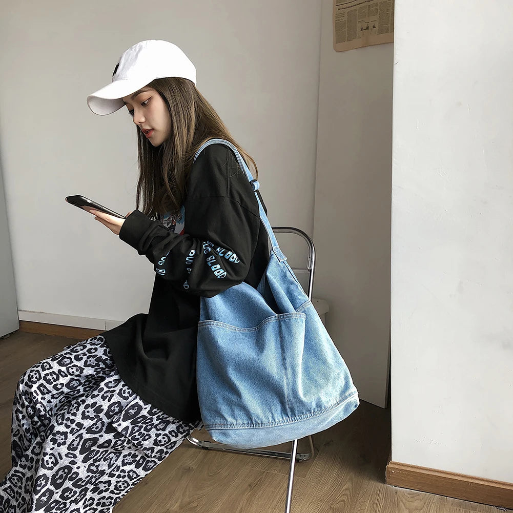 Women Denim Crossbody Bags Large Capacity Shoulder Shopper Bag