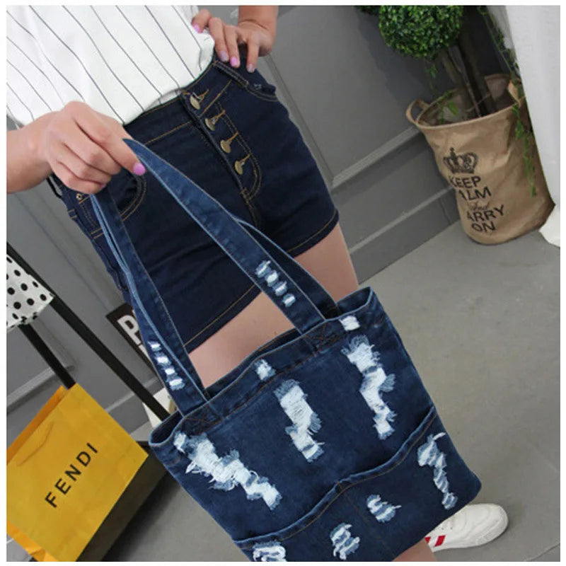 Women Denim Tote Shoulder Bag Cowgirl Casual Handbag Lady Shopping Bag