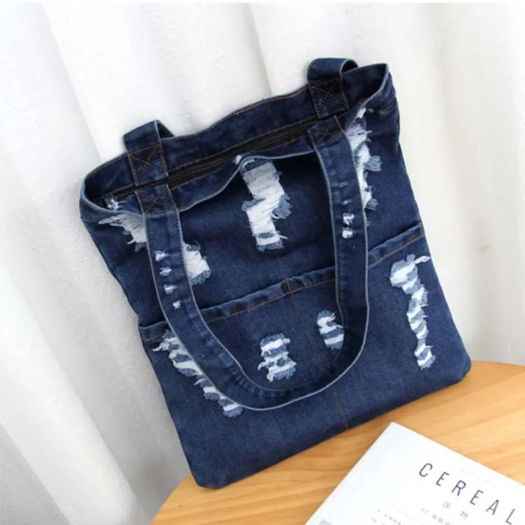 Women Denim Tote Shoulder Bag Cowgirl Casual Handbag Lady Shopping Bag