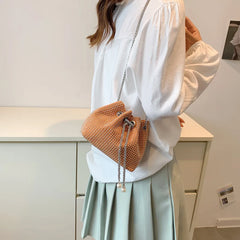 Women Diamonds Bucket Bag Pink Crossbody Chain Messenger Bag