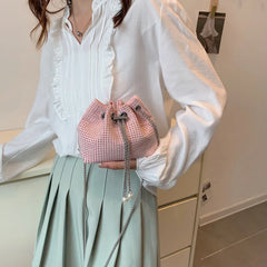 Women Diamonds Bucket Bag Pink Crossbody Chain Messenger Bag
