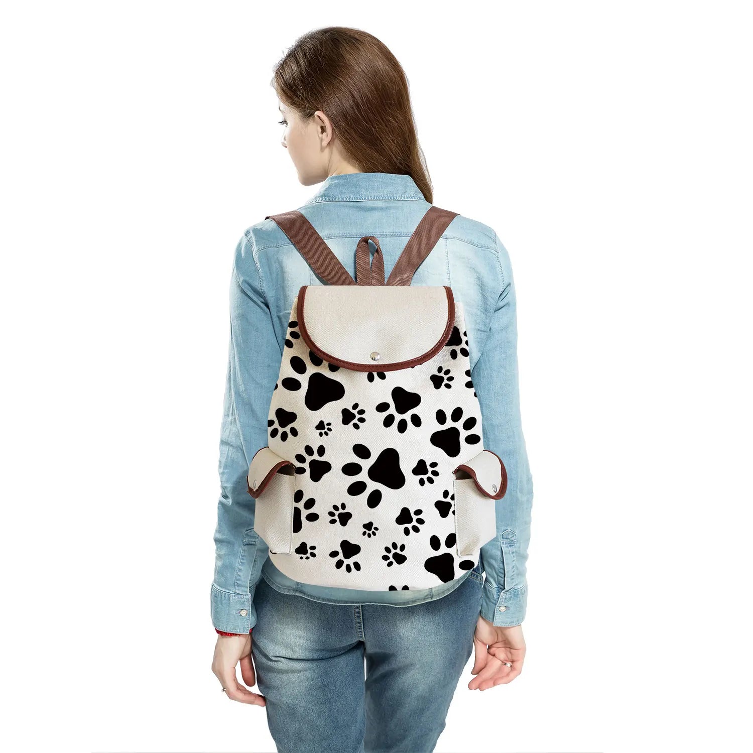 Women Dog Paws Printed Handbags Love Dogs Funny Casual Linen Backpack
