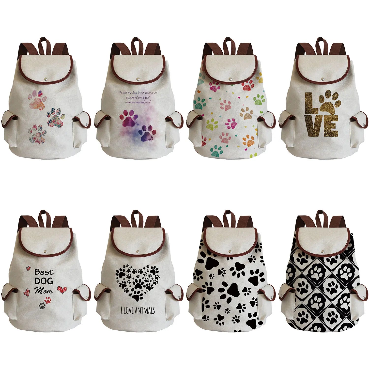 Funny Dog Paws Women's Backpack Love Casual Linen Backpacks Large Capacity